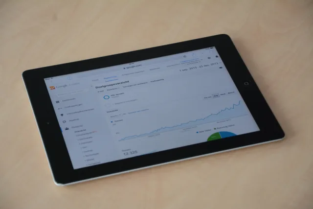 A digital tablet showing a web analytics dashboard with graphs and charts. Social media analytics mistakes seen from the repair side