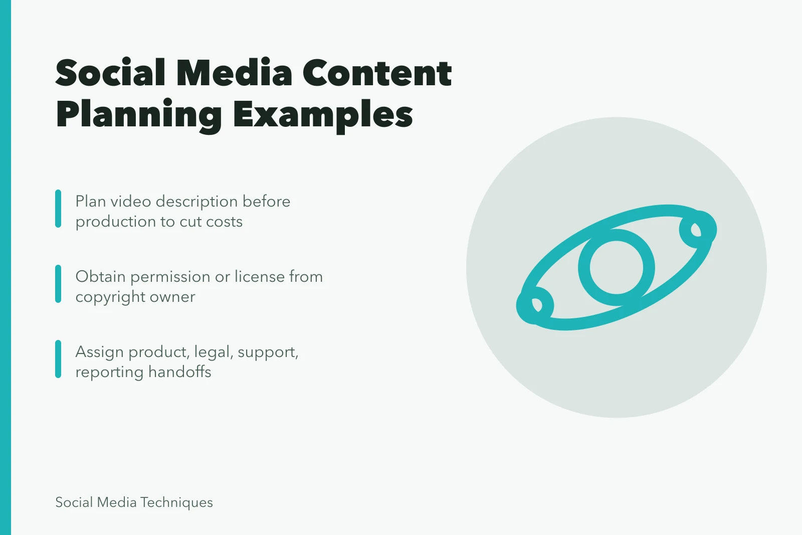 Card summarizing social media content planning examples for business teams. Social media content planning examples for business teams