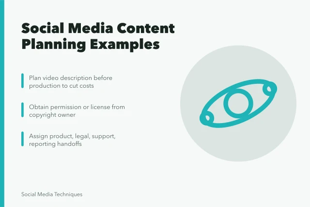 Card summarizing social media content planning examples for business teams. Social media content planning examples for business teams