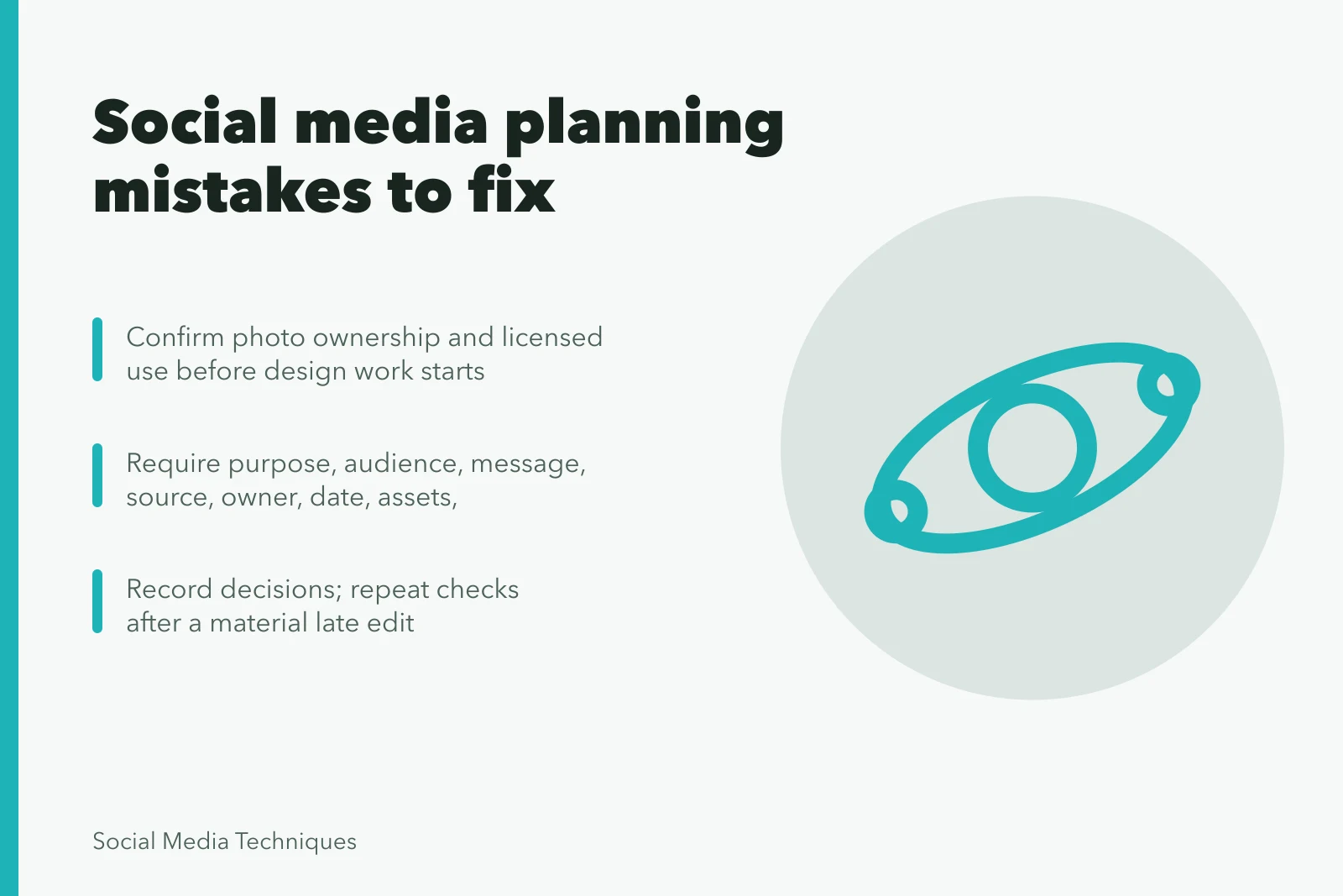Checklist card of social media content planning mistakes and fixes. Social media content planning mistakes for business teams
