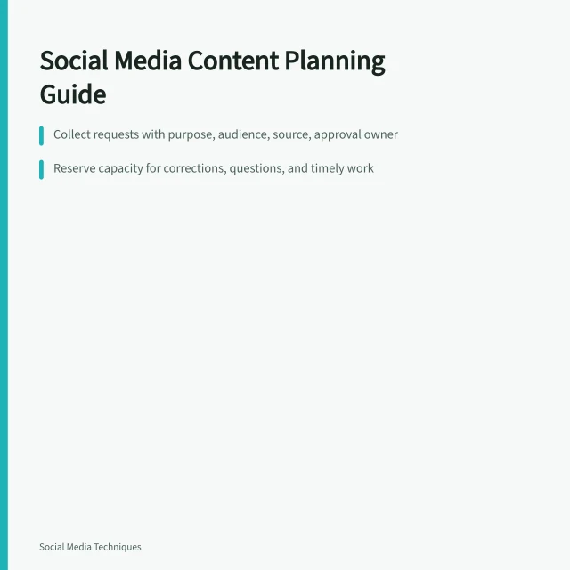 Card summarizing social media content planning intake, capacity, and lifecycle tracking. Social media content planning: a practical guide