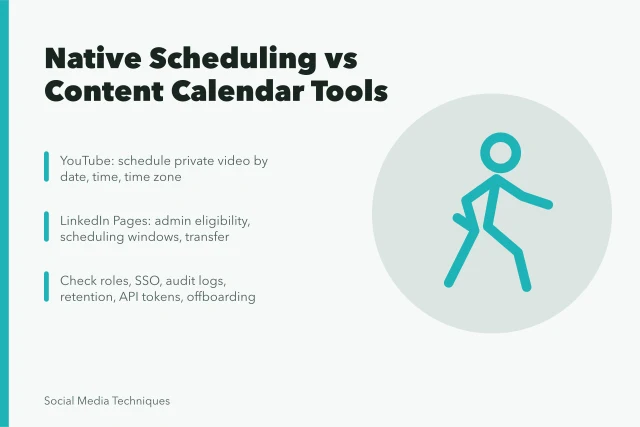 Comparison of native scheduling and dedicated content calendar tools for teams. Comparing native scheduling against a dedicated content calendar tool