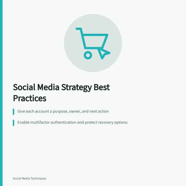 Card summarizing social media strategy best practices for business teams. Social media strategy best practices for business teams